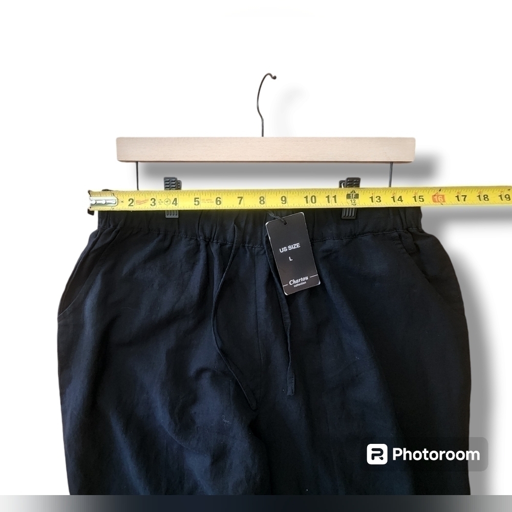 Chartou Cotton Pants Black With Pockets Comfortable Lightweight Comfort Size L - Picture 5 of 8